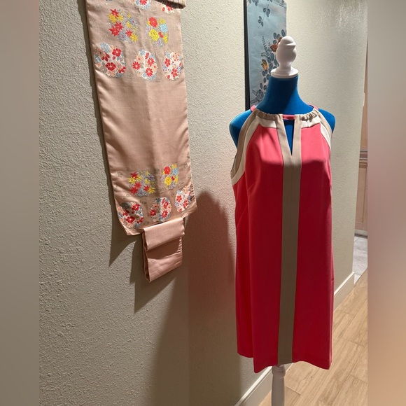 Pink Taupe and Cream Halter Shift Dress - Picture 1 of 5